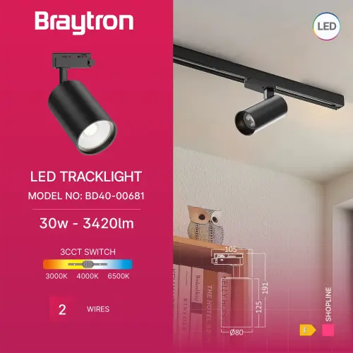 Braytron LED Šinski Reflektor 30W Crni CCT Monofazni BD40-00681