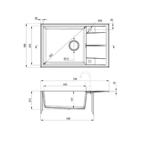 Deante Eridan ZQE N11B sudopera Crna 780x500/210mm