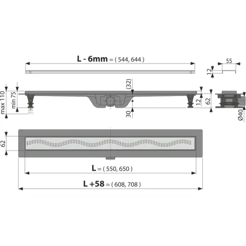 Alca APZ8-950mm - tehnički crtež