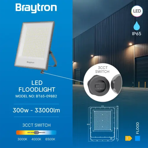 Braytron LED Reflektor 300W Sivi CCT IP65 BT65-09882