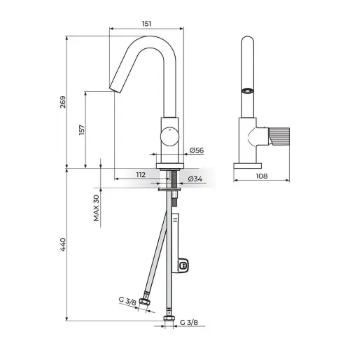 Rosan S4 za lavabo 430201 - tehnički crtež