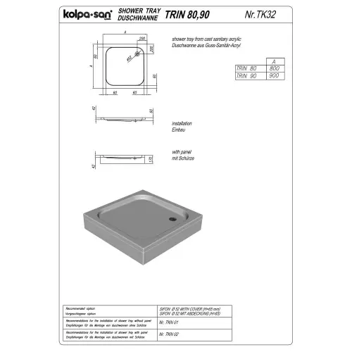 Kolpa Tuš kada Trin 80x80 ugradna 754800