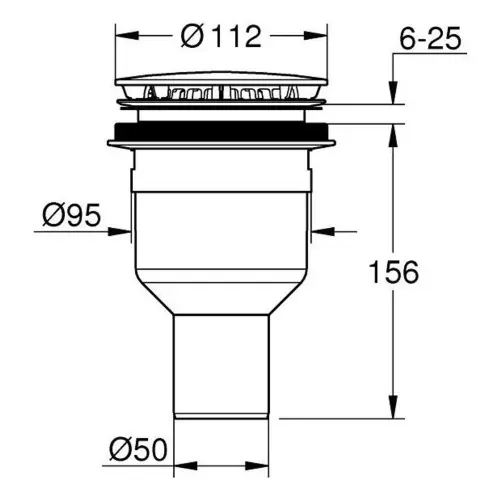 Grohe sifon vertikalni 49533000 - tehnički crtež