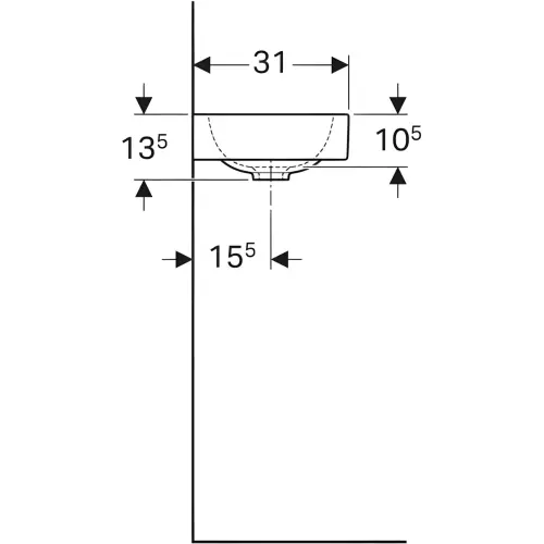 Geberit iCon lavabo otvor slavine desno 53x31cm 124053000 - tehnički crtež