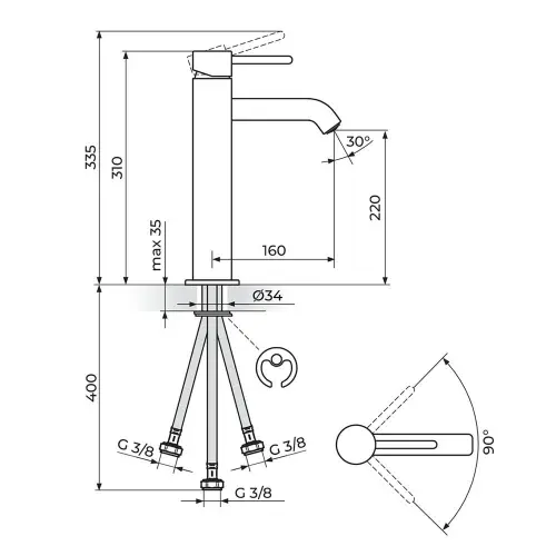 Rosan Zerro za lavabo L - 3cevi