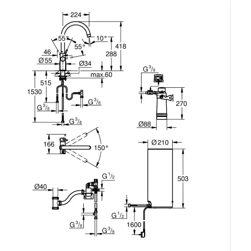 Grohe Red Duo slavina 8l Bojler 30079001 - tehnički crtež