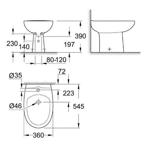 Grohe Bau Ceramic bide stojeći 39432000 - tehnički crtež