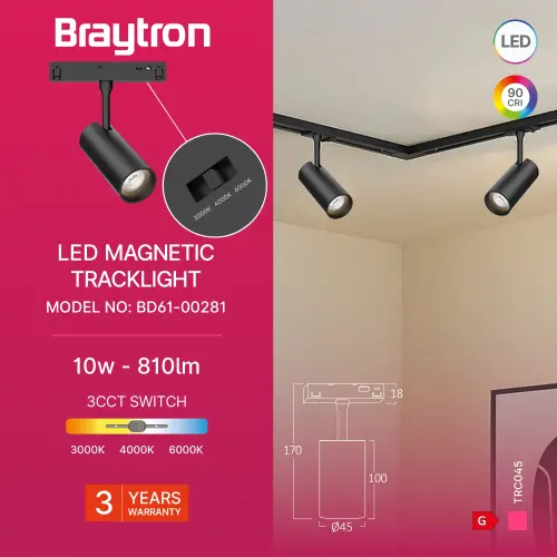 Braytron Magnetni Spot Reflektor 10W Crni CCT 48VDC BD61-00281