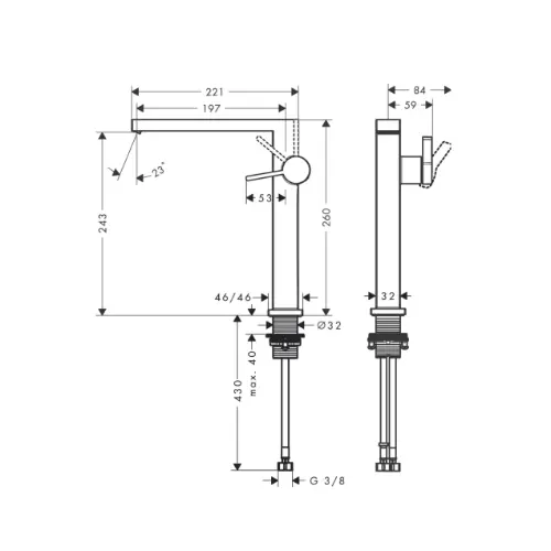 Hansgrohe Tecturis S 240 FINE za lavabo COOLSTART SA PODSKLOP Brushed BRONZE 73373140 - tehnički crtež