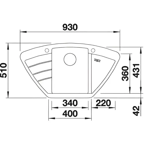 Blanco ZIA 9 E vulkan siva 527395 - tehnički crtež