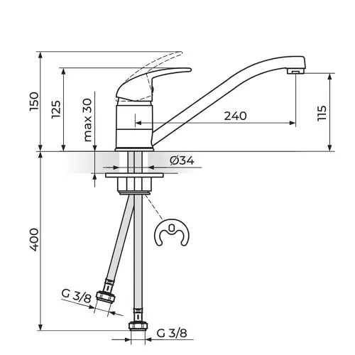 Rosan King za sudoperu J381001 - tehnički crtež