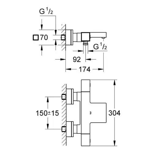 Grohe Grohtherm Cube termostatska za kadu 34497000 - tehnički crtež