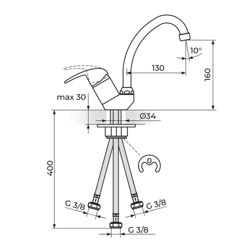 Rosan Perla za sudoperu 3 cevi cevni izliv 130 mm