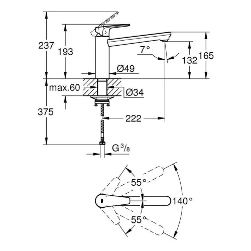Grohe Bauedge NEW za sudoperu 31693000 - tehnički crtež