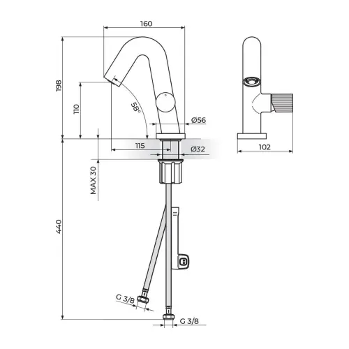 Rosan S4 za lavabo 430101 - tehnički crtež