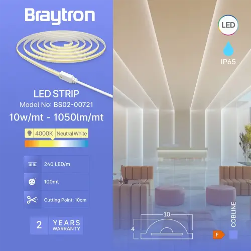 Braytron LED COB Traka 220V 10W 240LED 4000K IP65 BS02-00721