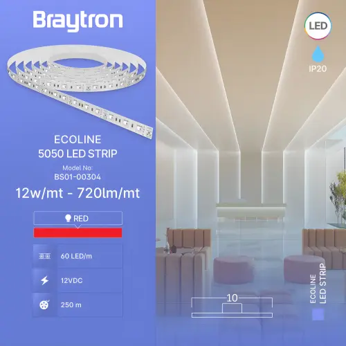 Braytron LED Traka 12W 60LED 5050 Crvena 12V IP20 5M BS01-00304