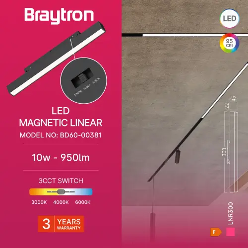 Braytron Magnetna Linearna Svetiljka 10W Crni CCT 48VDC BD60-00381