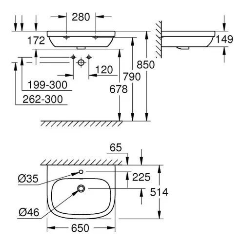 Grohe Euro Ceramic Umivaonik 65 39323000 - tehnički crtež