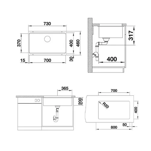 Blanco ETAGON 700-U Tartuf silgranit podgradna 525174