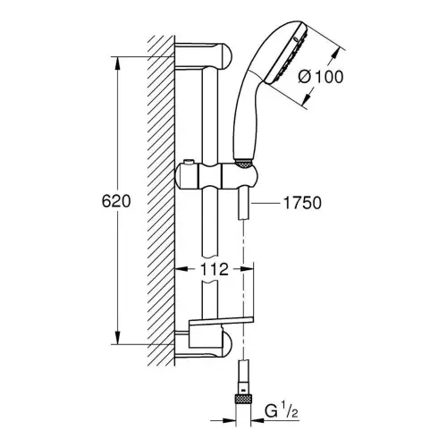 Grohe Tempesta 100 Klizna šipka set, 2 funkcije 27926001 - tehnički crtež
