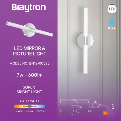Braytron LED Lampa za Ogledalo 450MM 7W Hrom CCT IP44 BN12-00585