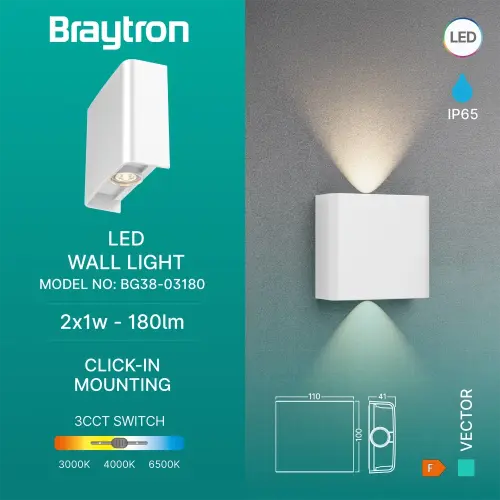 Braytron LED Zidna Svetiljka 2X1W Beli CCT IP65 BG38-03180