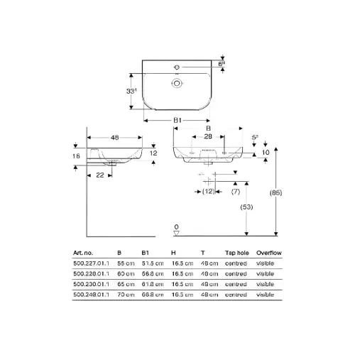 Geberit Smyle lavabo 600x480 500.228.01.1 - tehnički crtež