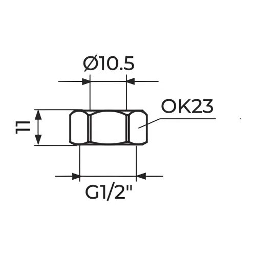 Rosan Navrtka 1/2" - niklovana ø 10mm PN12A - tehnički crtež