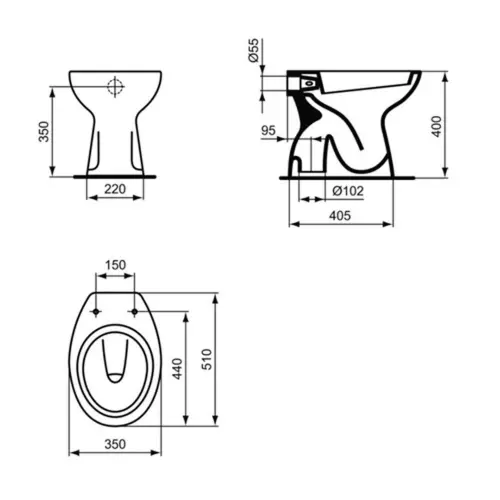 Ideal Standard Alpha WC šolja simplon T530901 - tehnički crtež