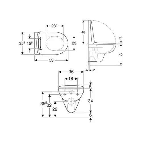 Geberit Selnova set konzolna WC šolja i WC daska 501.752.00.1 - tehnički crtež