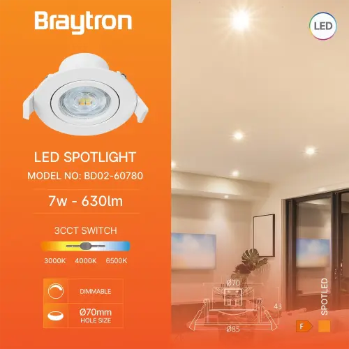 Braytron Dimabilna LED Spot Svetiljka Okrugla 7W Bela CCT BD02-60780