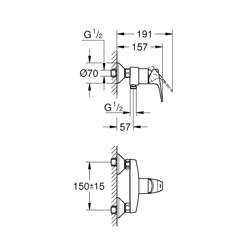 Grohe Bauflow za tuš kadu 23755000 - tehnički crtež