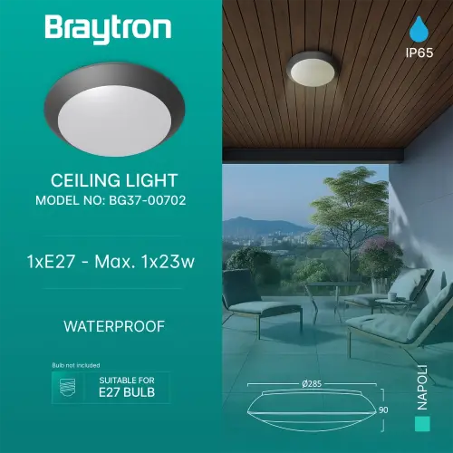 Braytron Plafonska Svetiljka Sivi IP65 BG37-00702