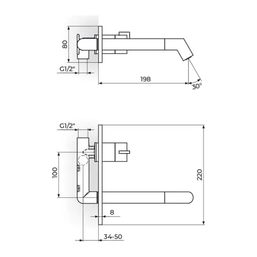 Rosan S3 Black uzidna za lavabo 331401B - tehnički crtež