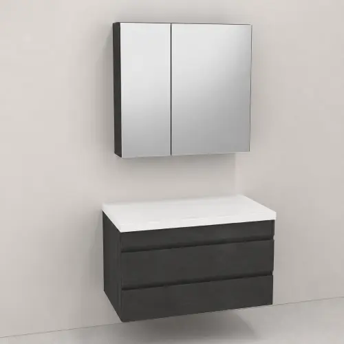 Kolpa San Naomi Set 80cm Crna (Ormarić sa umivaonikom + Ogledalo/ormarić)