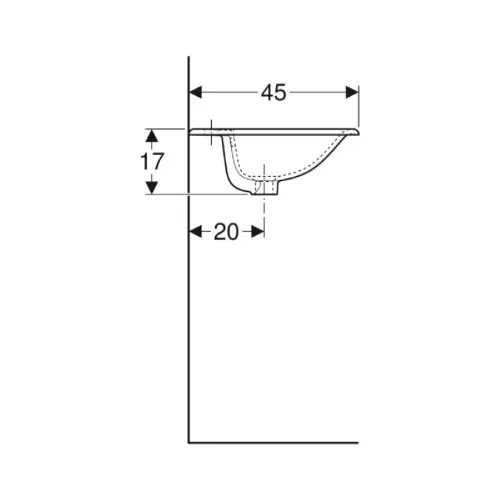 Geberit Lavabo 600x450mm Ugradni Selnova Square 500.307.01.1 - tehnički crtež