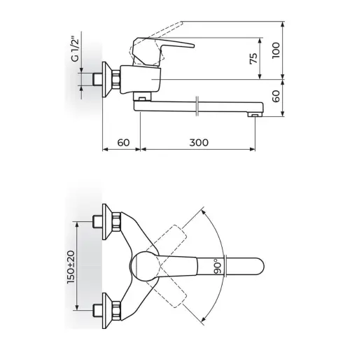 Rosan Cubo Zidna 300Mm JC32130 - tehnički crtež