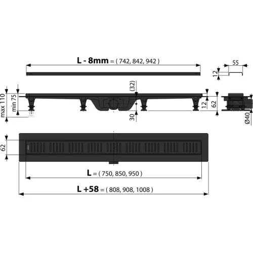 Alca APZ10-650mm BLACK - tehnički crtež