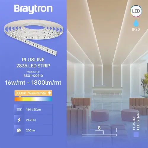 Braytron LED Traka 16W 180LED 2835 3000K 24V IP20 20M BS01-00910