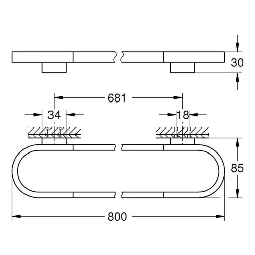 Grohe Selection Držač peškira 800mm HROM 41058000 - tehnički crtež