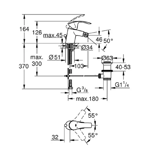 Grohe Eurosmart za bide S size 32929002 - tehnički crtež