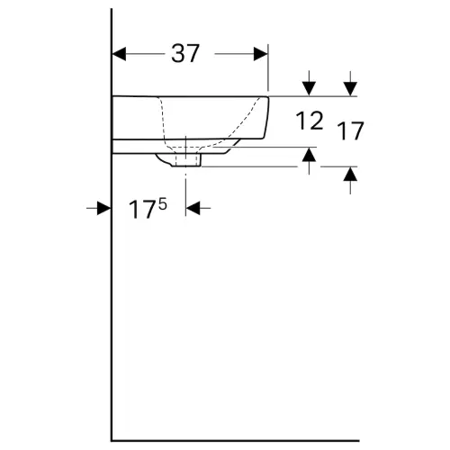 Geberit Selnova Compact Umivaonik 55x37cm 501.509.00.1 - tehnički crtež