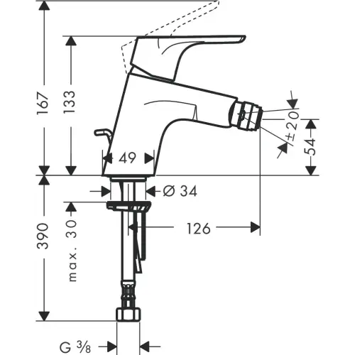 Hansgrohe Focus E2 za bide 31920000 - tehnički crtež