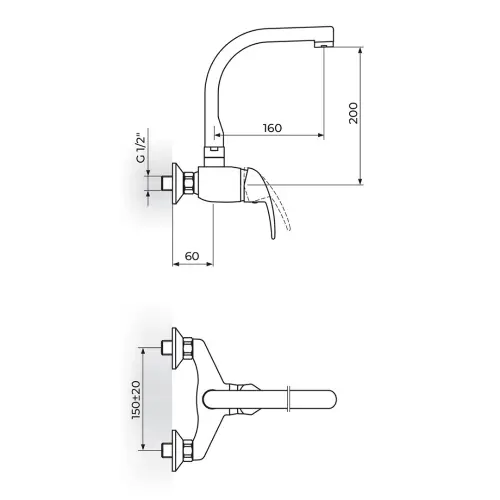 Rosan King Zidna J izliv 200mm J321J20 - tehnički crtež