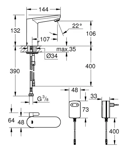 Grohe Eurosmart senzorska slavina 36325001 - tehnički crtež