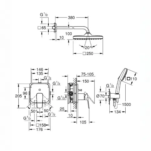Grohe Cubeo ugradni set za tuš MATTE Black 1053362430 BEZ BOXA
