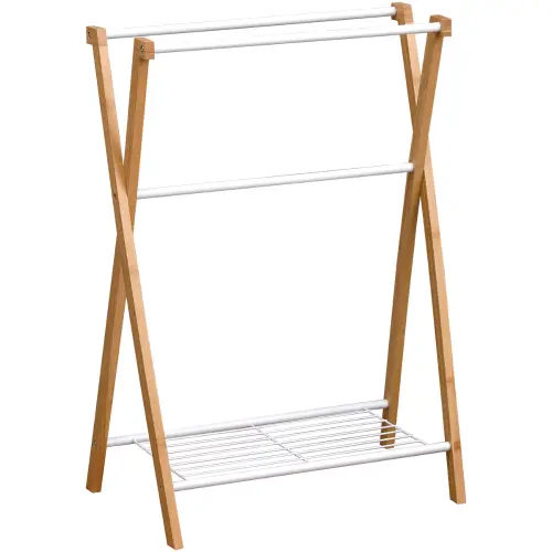 Tendance Držač peškira sa 3 prečke I 1 policom 86X605X37CM METAL/BAMBUS Bela