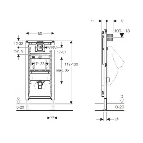 Geberit Duofix element za pisoar, 112–130 cm, univerzalni 111.620.00.1 - tehnički crtež