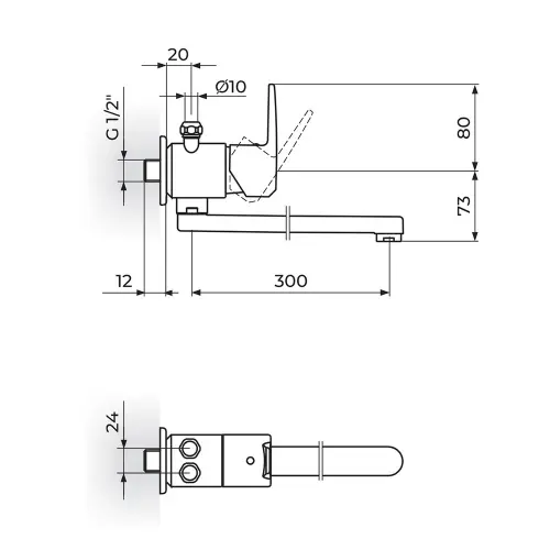 Rosan Cubo slavina za Mali Bojler 300Mm JC36103 - tehnički crtež